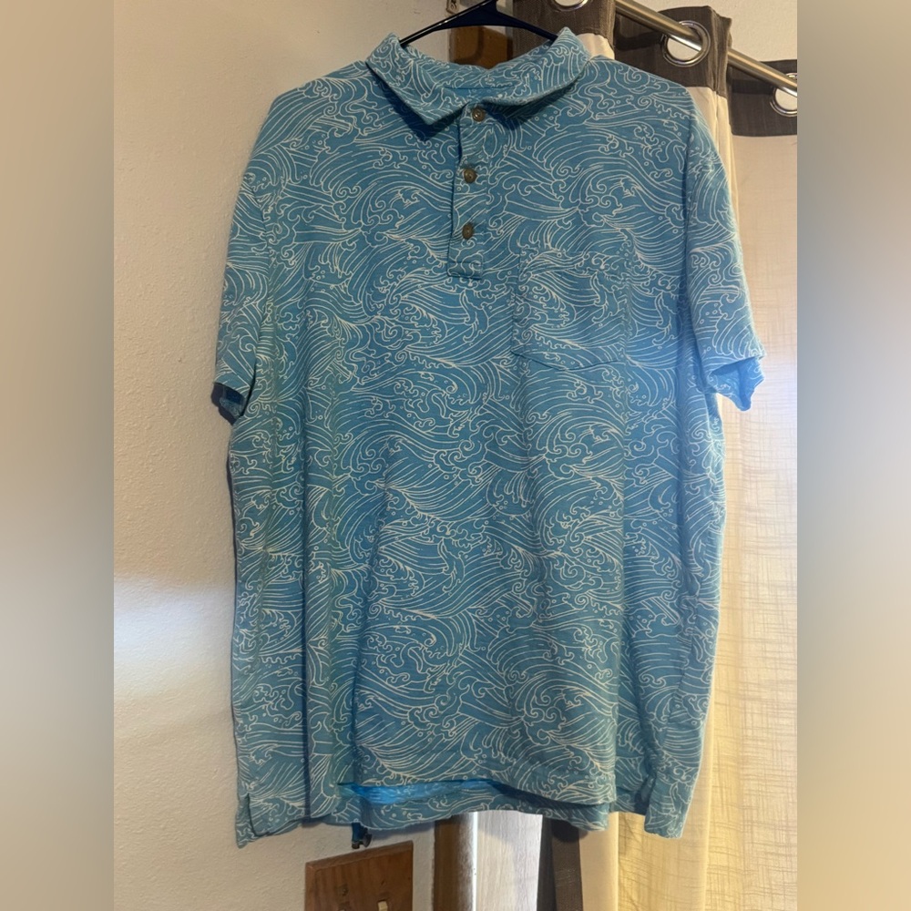 Sonoma men XXL Blue Wave Pattern Polo Shirt outdoor travel vacation summer